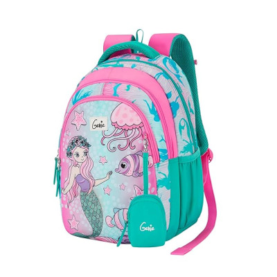 Genie Melody Kids Backpacks, 15" Cute, Colourful Bags for Girls, Water Resistant and Lightweight, 3 Compartment with Happy Pouch, 20 Liters, Nylon Twill, Teal