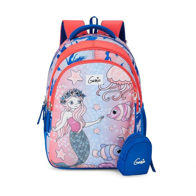 Genie Melody Kids Backpacks, 15" Cute, Colourful Bags for Girls, Water Resistant and Lightweight, 3 Compartment with Happy Pouch, 20 Liters, Nylon Twill, Blue