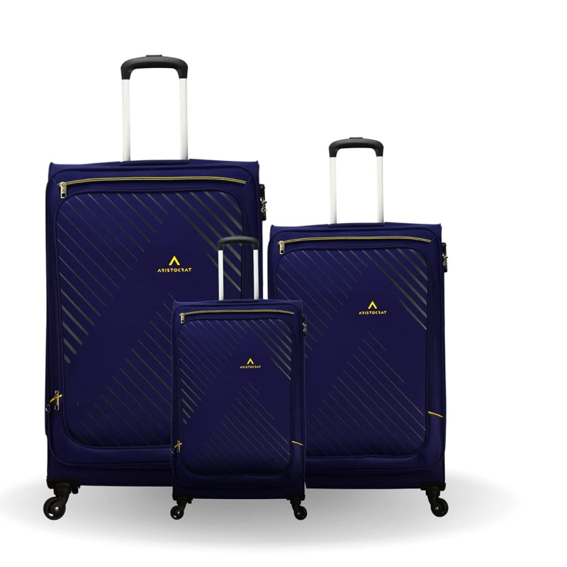 Aristocrat Fort Set of 3 Trolley Bags soft Luggage Blue